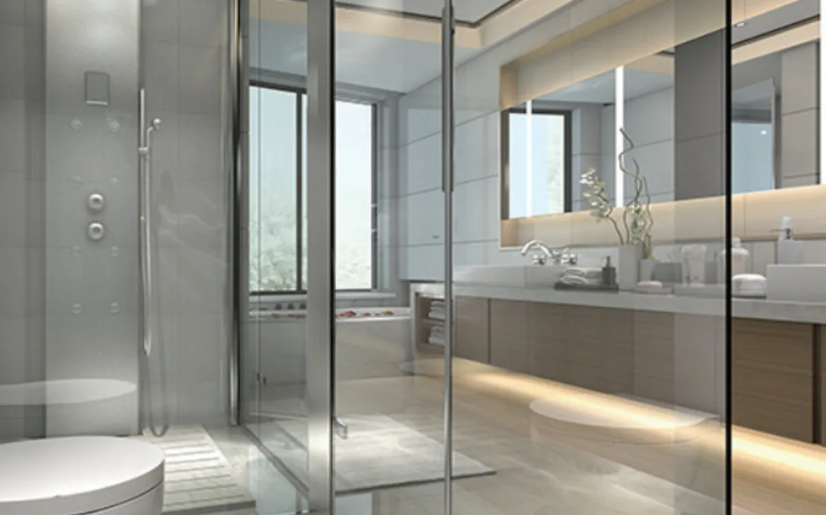 Warm, softly lit wellness interior with concealed linear lighting